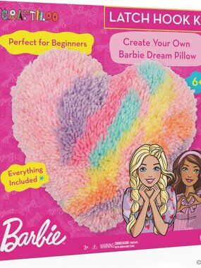 Barbie Latch Hook Kit for Kids Ages 6-12 - DIY Pillow Craft with Precut Yarn